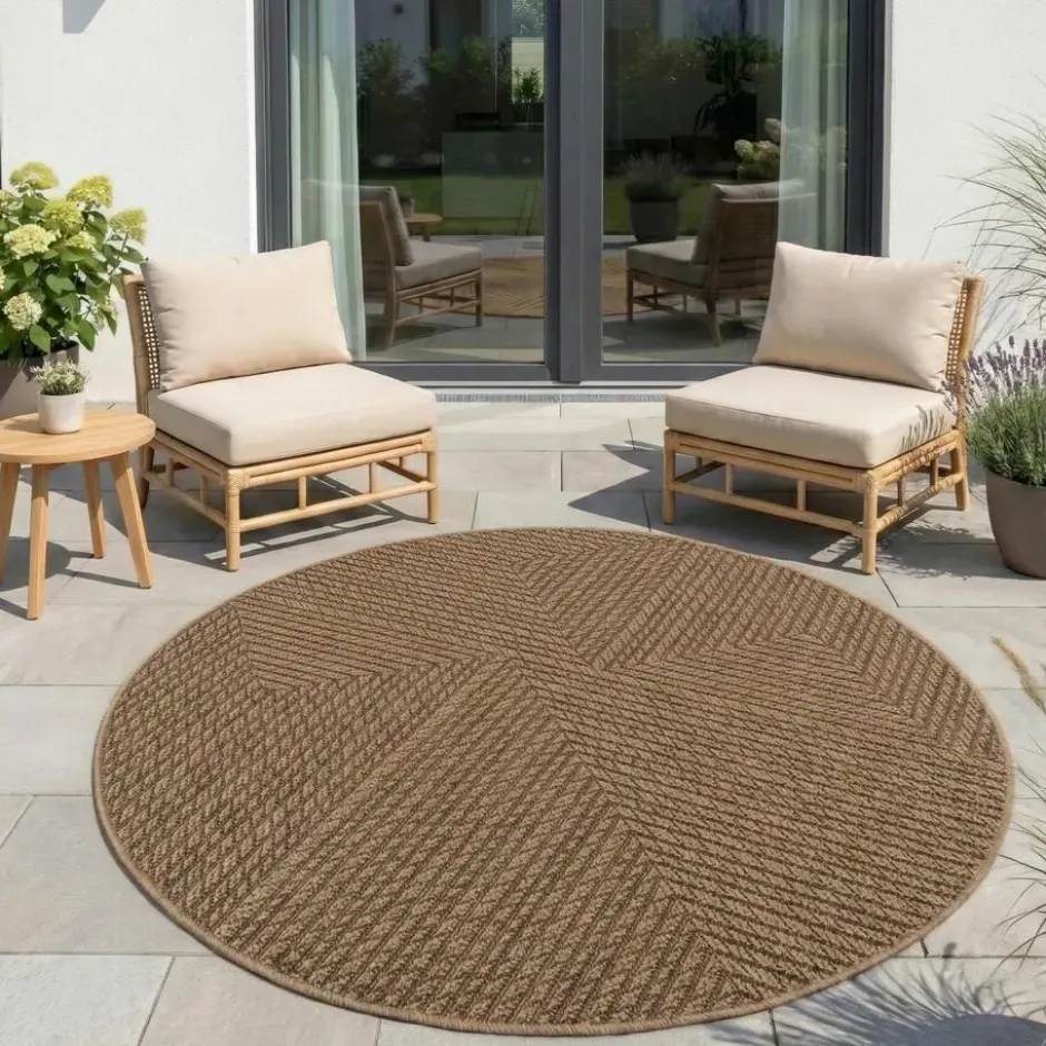 Buitenkleed Rond Timber Jute Beige - 120 CM Ø