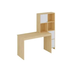 Bureau ALIOBINI - 156.8 cmx51.5 cmx146.8 cm - Natuurlijk licht Wit Hout paneel