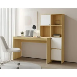 Bureau ALIOBINI - 156.8 cmx51.5 cmx146.8 cm - Natuurlijk licht Wit Hout paneel