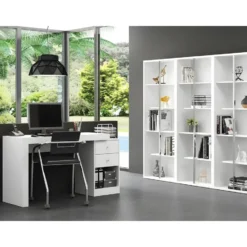 Bureau EVAN - 159.9 cmx175.5 cmx75.3 cm - Wit Hout paneel
