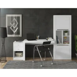 Bureau EVAN - 159.9 cmx175.5 cmx75.3 cm - Wit Hout paneel