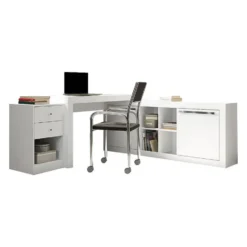 Bureau EVAN - 159.9 cmx175.5 cmx75.3 cm - Wit Hout paneel
