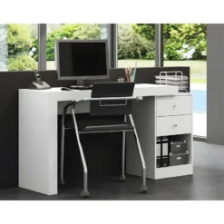 Bureau EVAN - 159.9 cmx175.5 cmx75.3 cm - Wit Hout paneel