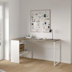 Bureau hoek Wit/Bruin - 145x80x75cm - Function Plus