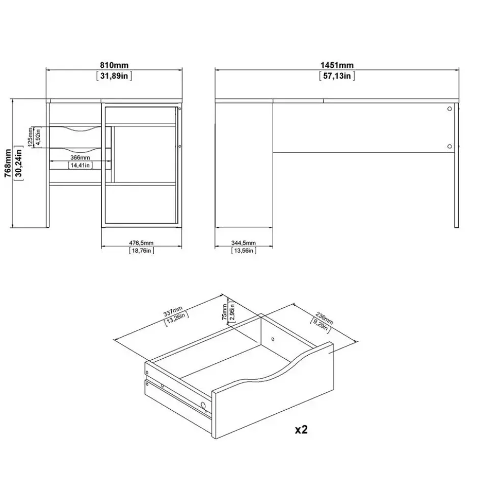 Bureau hoek Wit/Naturel - 145x80x75cm - Function Plus