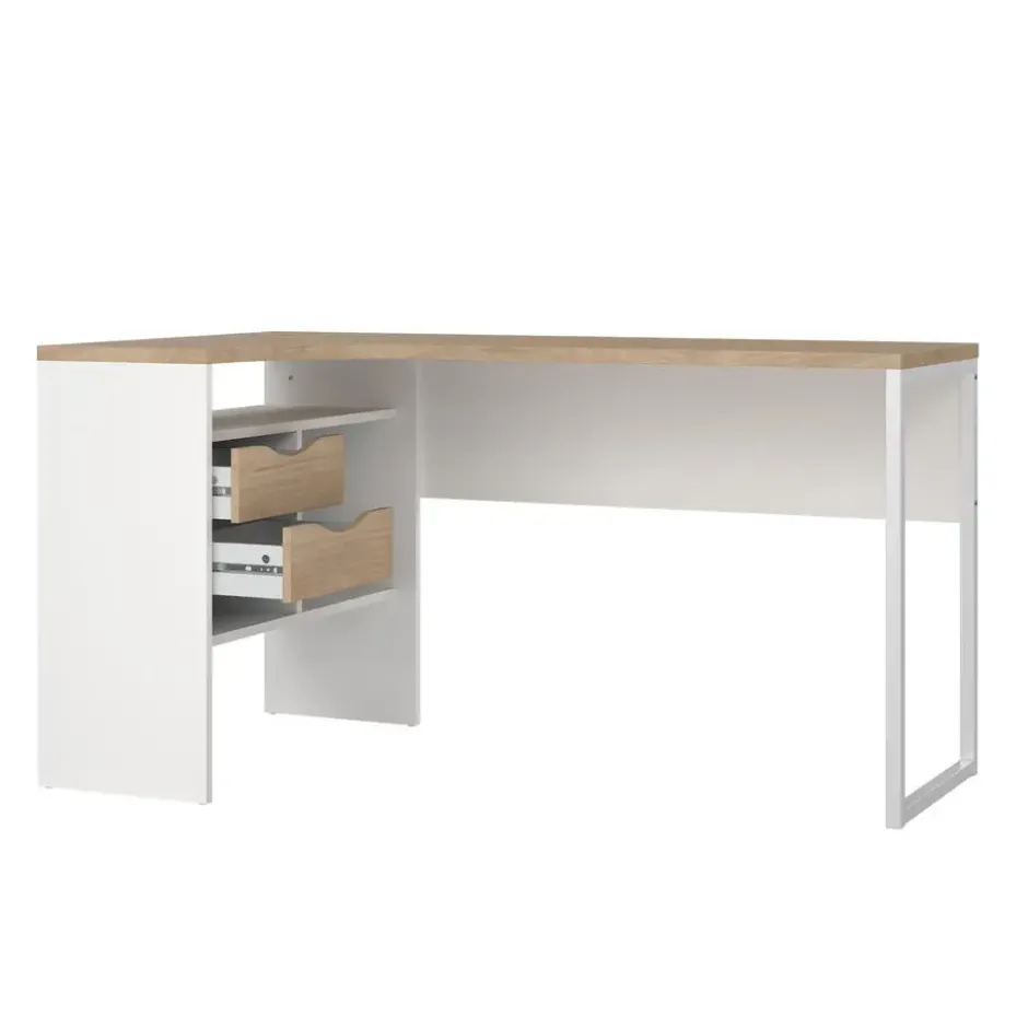 Bureau hoek Wit/Naturel - 145x80x75cm - Function Plus