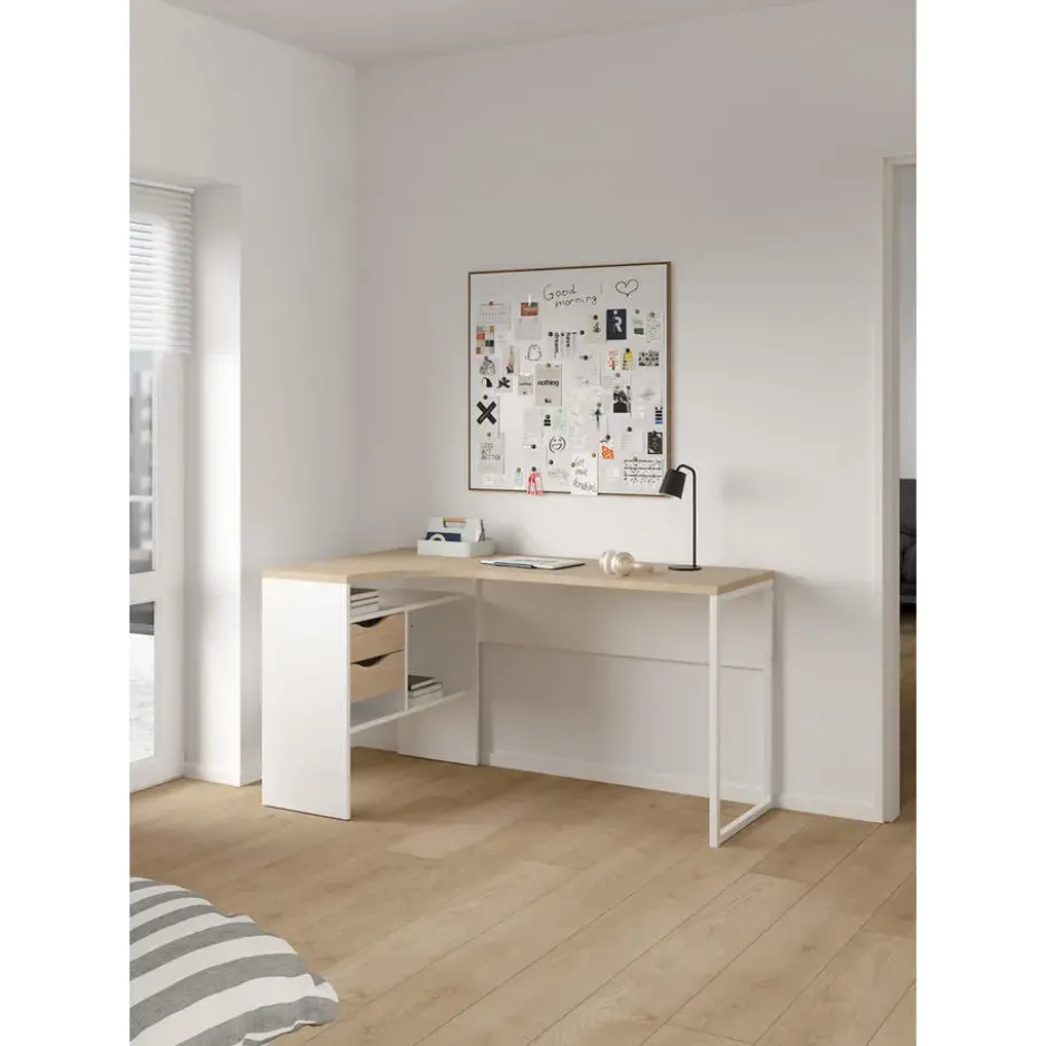 Bureau hoek Wit/Naturel - 145x80x75cm - Function Plus