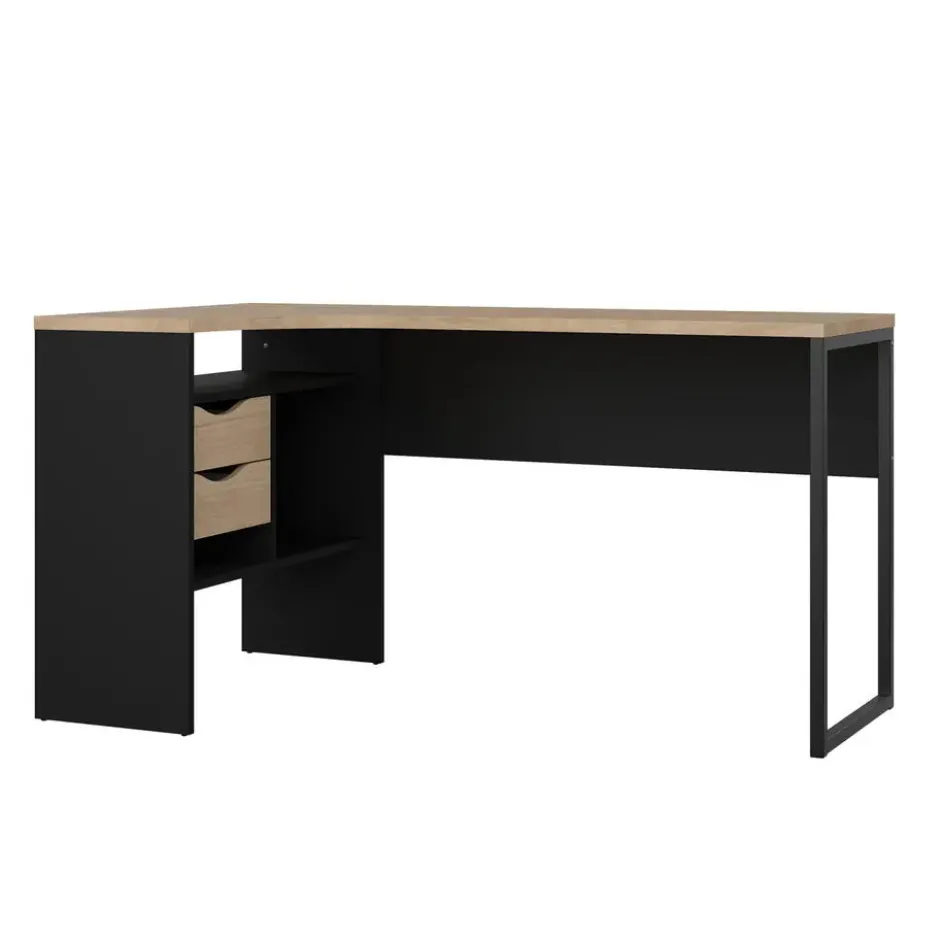 Bureau hoek Zwart/Naturel - 145x80x75cm - Function Plus