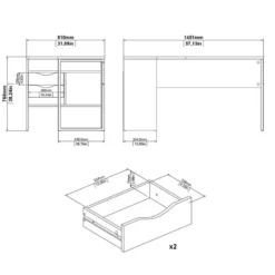 Bureau hoek Zwart/Naturel - 145x80x75cm - Function Plus
