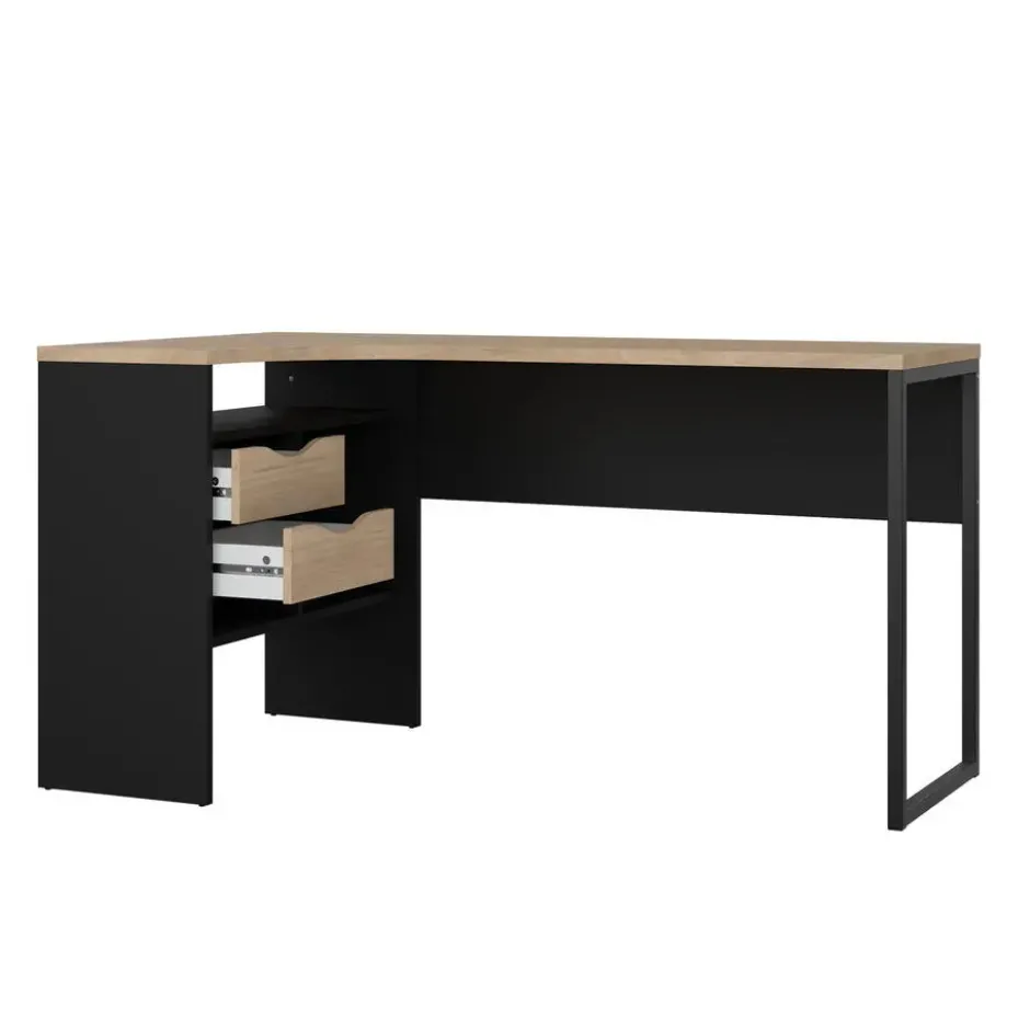 Bureau hoek Zwart/Naturel - 145x80x75cm - Function Plus