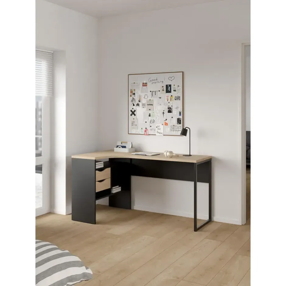 Bureau hoek Zwart/Naturel - 145x80x75cm - Function Plus