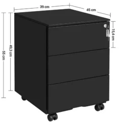 Bureau Ladeblok verrijdbaar Incl. Slot - 55x45x39cm - Zwart