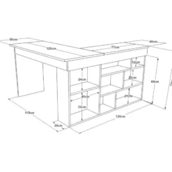 Bureau LILEUL - 129 cmx120 cmx72 cm - Antracietgrijs Natuurlijk licht Hout