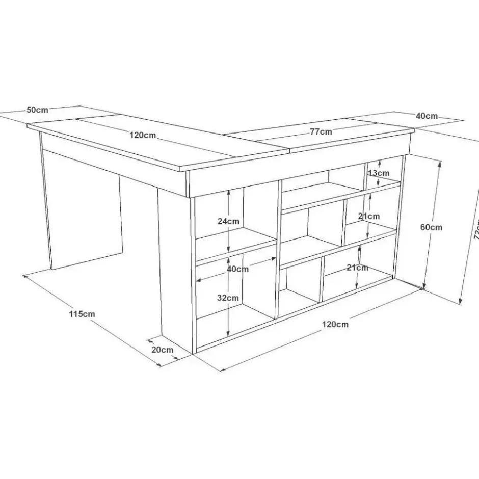 Bureau LILEUL - 129 cmx120 cmx72 cm - Antracietgrijs Natuurlijk licht Hout