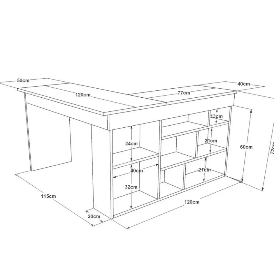 Bureau LILEUL - 129 cmx120 cmx72 cm - Antracietgrijs Natuurlijk licht Hout