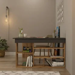 Bureau LILEUL - 129 cmx120 cmx72 cm - Antracietgrijs Natuurlijk licht Hout