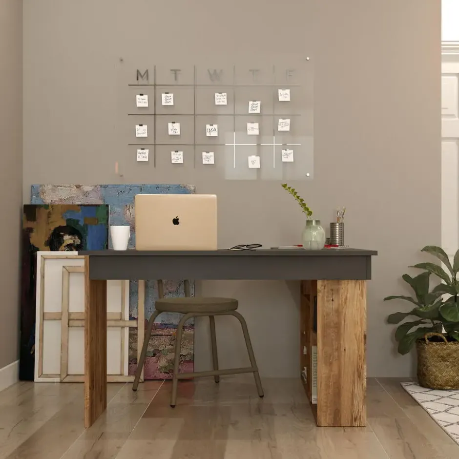 Bureau LILEUL - 129 cmx120 cmx72 cm - Antracietgrijs Natuurlijk licht Hout