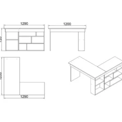 Bureau LILEUL - 129 cmx120 cmx72 cm - Antracietgrijs Natuurlijk licht Hout