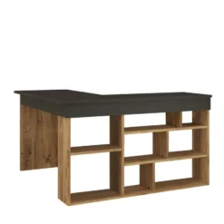 Bureau LILEUL - 129 cmx120 cmx72 cm - Antracietgrijs Natuurlijk licht Hout