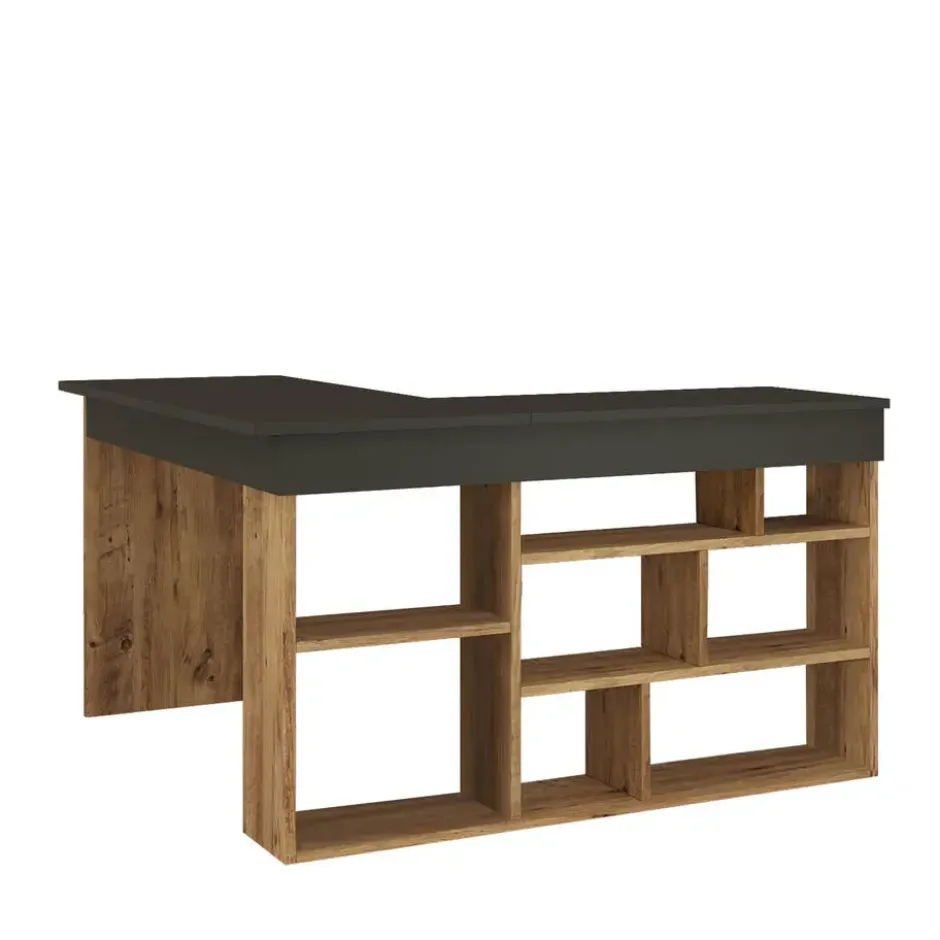 Bureau LILEUL - 129 cmx120 cmx72 cm - Antracietgrijs Natuurlijk licht Hout
