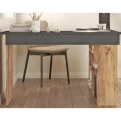 Bureau LILEUL - 129 cmx120 cmx72 cm - Antracietgrijs Natuurlijk licht Hout