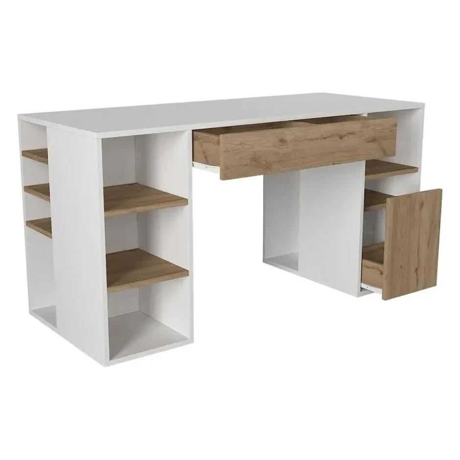 Bureau MELAVA - 145.3 cmx59.6 cmx74.4 cm - Natuurlijk licht Wit Hout paneel