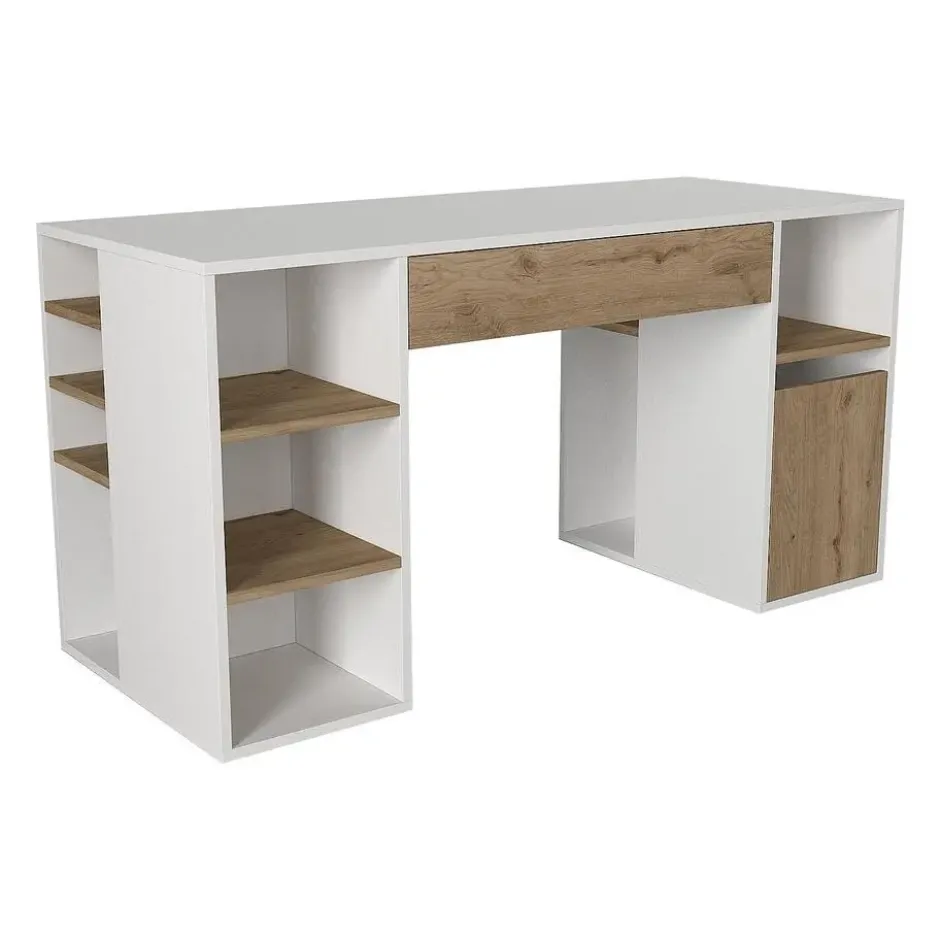 Bureau MELAVA - 145.3 cmx59.6 cmx74.4 cm - Natuurlijk licht Wit Hout paneel