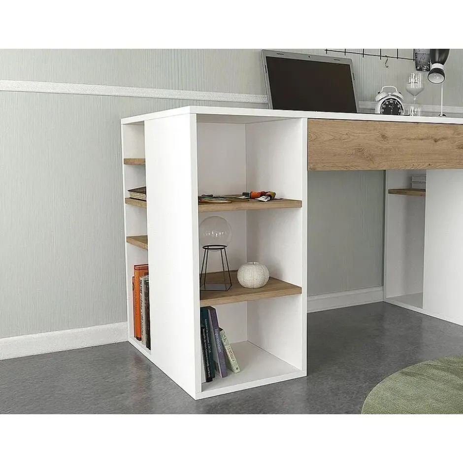 Bureau MELAVA - 145.3 cmx59.6 cmx74.4 cm - Natuurlijk licht Wit Hout paneel