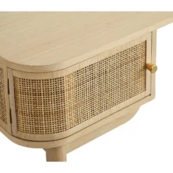Bureau met 2 deuren van hout en rietvlechtwerk