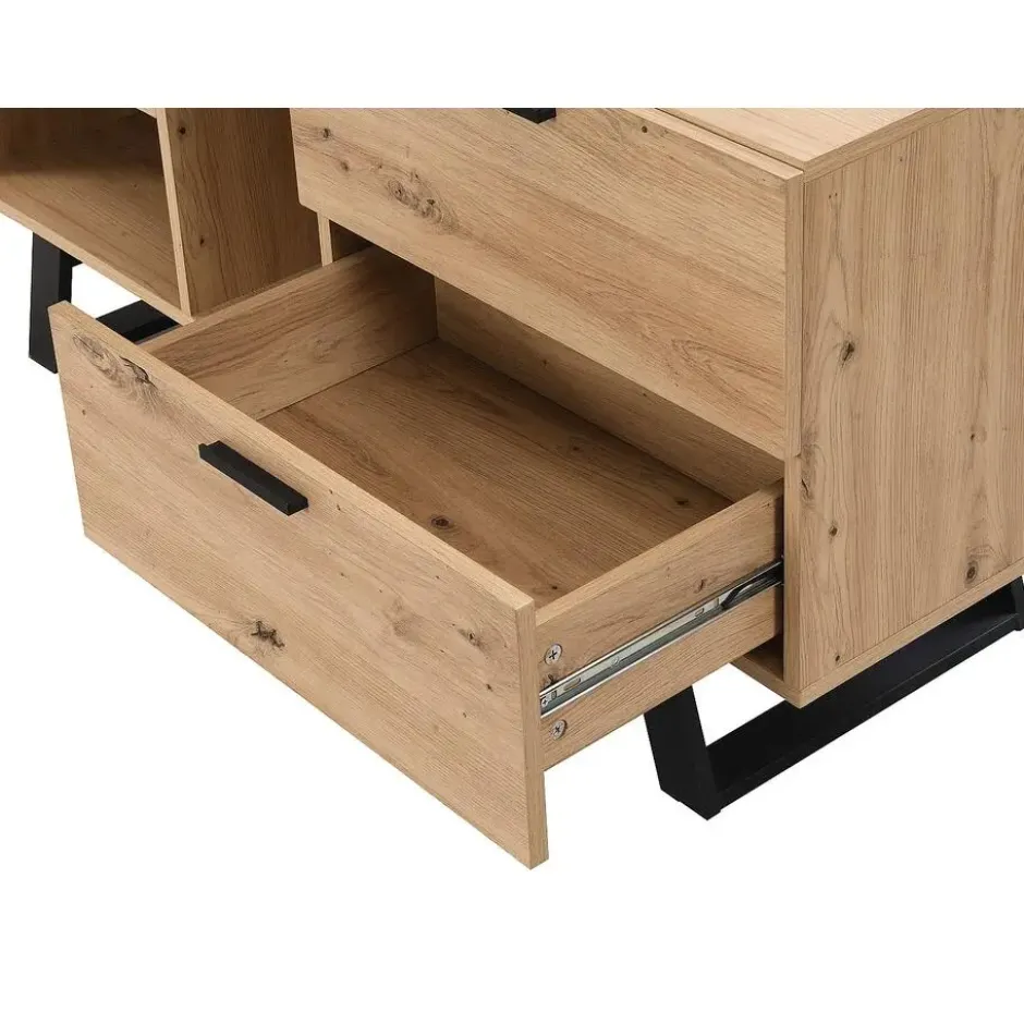 Bureau NAYARO - 150 cmx120 cmx75 cm - Zwart Natuurlijk licht Hout paneel
