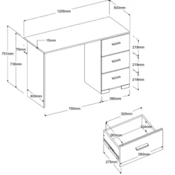 Bureau Timo - wit - 75,5x120x50 cm