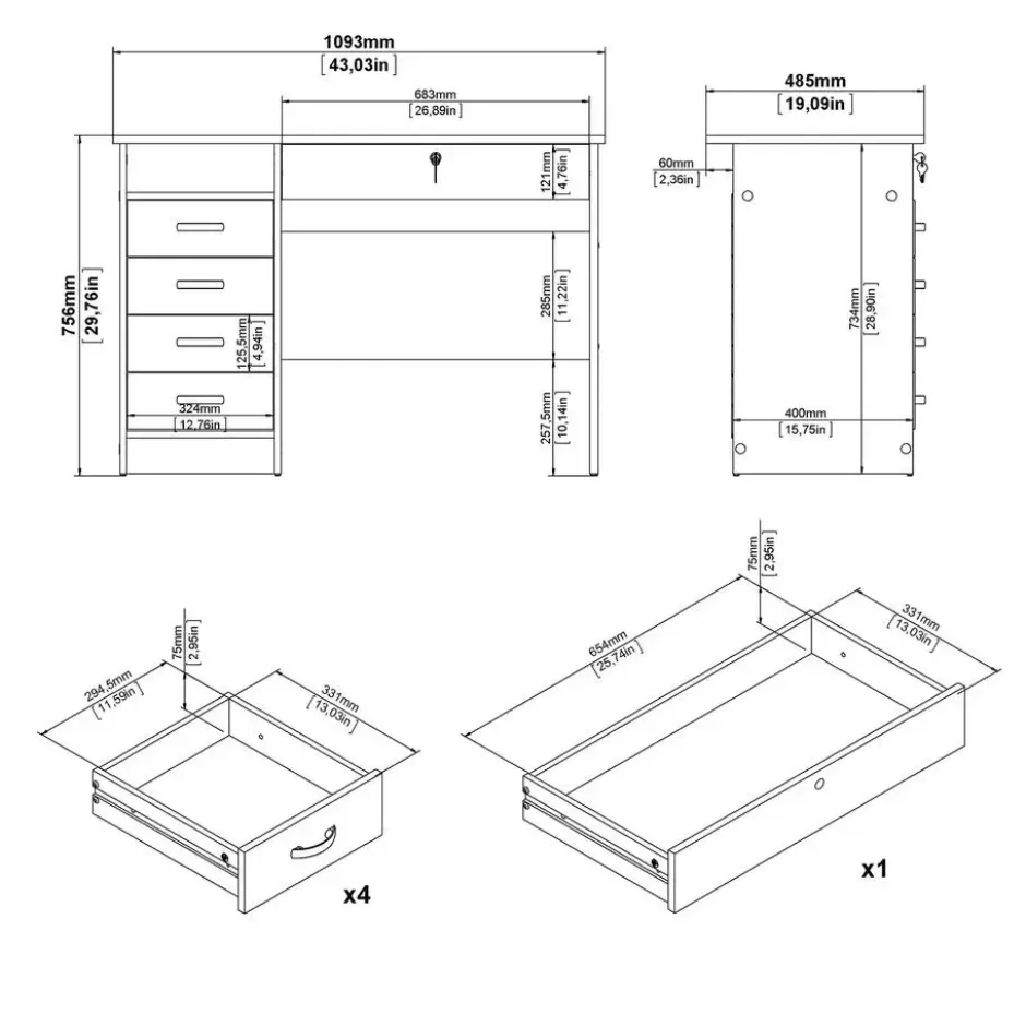 Bureau Wit - 110x75x50cm - Function Plus