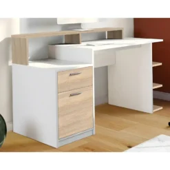 Bureau ZACHARIE - 138 cmx60 cmx82.5 cm - Natuurlijk licht Wit Hout paneel