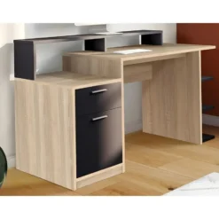 Bureau ZACHARIE - 138 cmx60 cmx82.5 cm - Zwart Natuurlijk licht Hout paneel