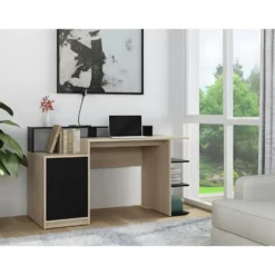 Bureau ZACHARIE - 138 cmx60 cmx82.5 cm - Zwart Natuurlijk licht Hout paneel