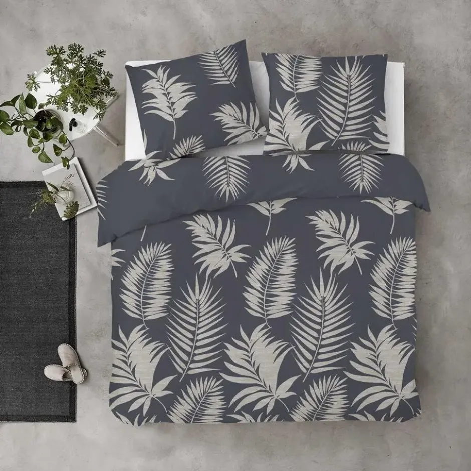 Byrklund - Dekbedovertrek Pretty Palm - 240x220 cm - Grijs / Blauw