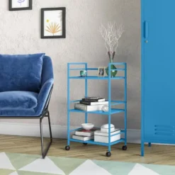 Cache - Metalen rolwagen blauw