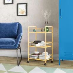 Cache - Metalen rolwagen geel