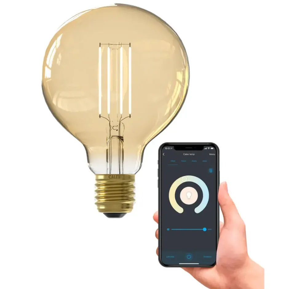 Calex Smart LED - globelamp - goudkleur - G95 - E27 - 7W - 806LM - dimbaar