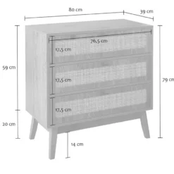 Calicosy - ALIA Ladekast 3 lades - Licht hout - 39x80x79 cm