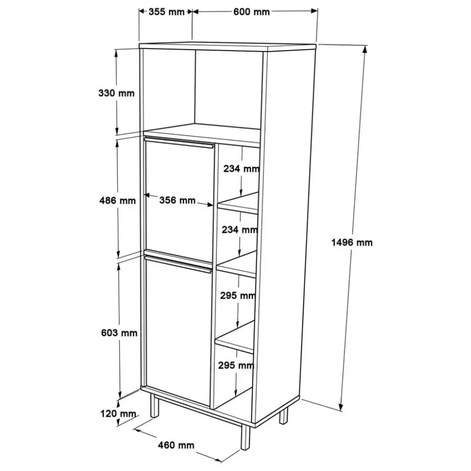 Calicosy - Badkamerkast met 2 deuren - 35,5x60x161,6 cm
