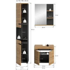 Calicosy - Badkamermeubelset ENO - Licht hout 116x34x193 cm