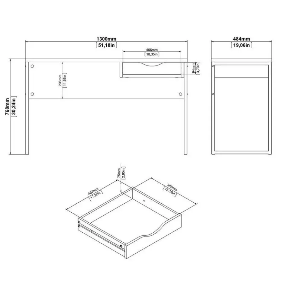 CALICOSY - Bureau FUNCTION - 76,8x130x48,4 cm