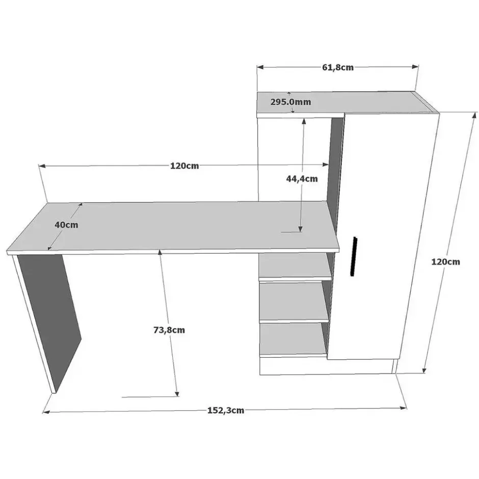 CALICOSY - Bureau met opbergplanken en 1 kast - 40x152,3x120 cm