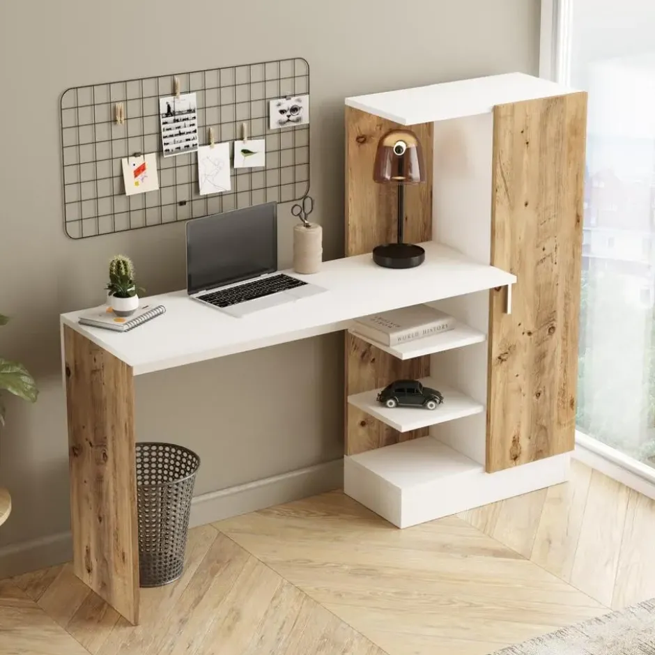 CALICOSY - Bureau met opbergplanken en 1 kast - 40x152,3x120 cm