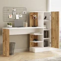 CALICOSY - Bureau met opbergplanken en 1 kast - 40x152,3x120 cm