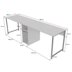 CALICOSY - Dubbel bureau TWIN - Zwart - 74x240x60 cm
