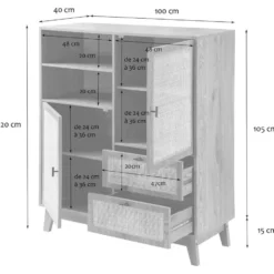 Calicosy - Hoog buffet ALIA - licht hout 100x40x120 cm