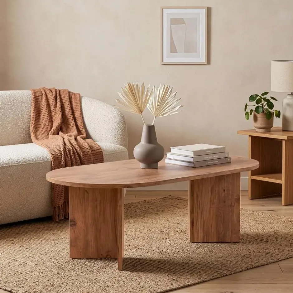 Calicosy - IRIS Ovale salontafel L119 cm - Dennen - 60x119x39,8 cm