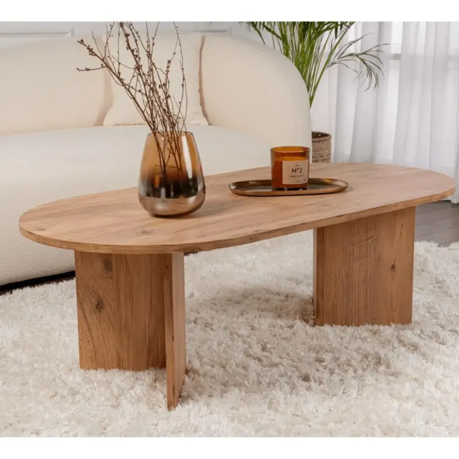 Calicosy - IRIS Ovale salontafel L119 cm - Dennen - 60x119x39,8 cm